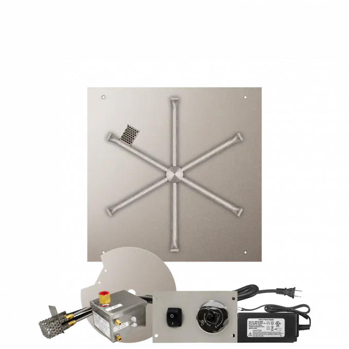 Square Flat Fire Pits With Stainless Steel Spur Burners