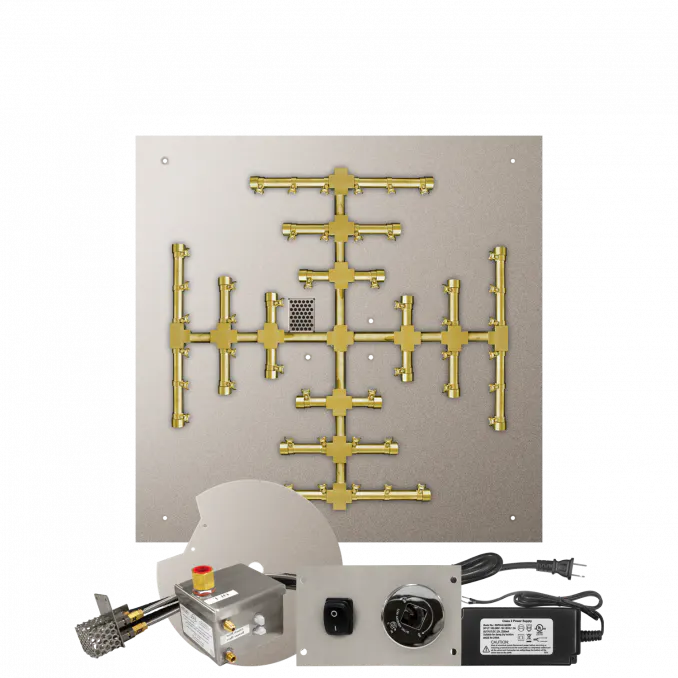 Square Flat Fire Pits With Pro Series Brass Snowflake Burners