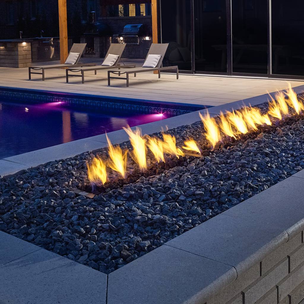 T style 98" Brass Fire Pit Burner Installed